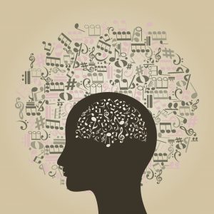 Musical notes round a head of the person. A vector illustration